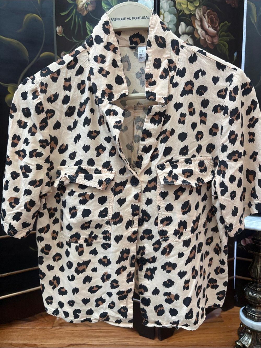 H&M Cream Leopard Print Button-Front Blouse